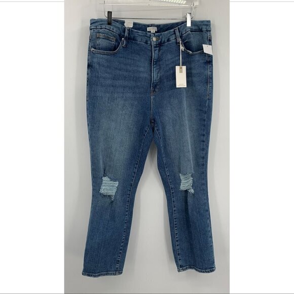 Good American Classic high rise ankle jeans distressed knee frayed hem new 18 - Picture 1 of 7